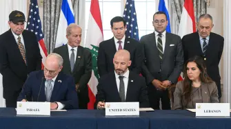 Representantes de Israel, Estados Unidos y Líbano firmaron el acuerdo en Washington, D.C. Foto: Reuters