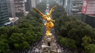 Ángel de la Independencia en Paseo de la Reforma, Ciudad de México, durante los festejos del Mundial 2026.