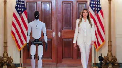 La primera dama de la Casa Blanca, Melania Trump, caminó al lado de un androide.