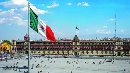 Mexico City, Mexico - January 26, 2019: Historical landmark National Palace building at Plaza de la Constitucion in Mexico City, Mexico.
