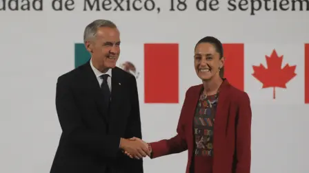 La presidenta de México, Claudia Sheinbaum, y el primer ministro de Canadá, Mark Carney, ofrecieron una conferencia conjunta tras su reunión en Palacio Nacional, el jueves 18 de septiembre de 2025.