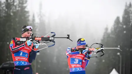 Equipo francés en la la Copa del Mundo de Biatlón de la IBU en Pokljuka, Eslovenia.