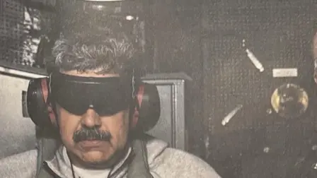 Una fotografía que el presidente de Estados Unidos, Donald Trump, publicó en su cuenta Truth Social muestra lo que él describe como el presidente venezolano "Nicolás Maduro a bordo del buque de asalto anfibio USS Iwo Jima", actualmente en el Mar Caribe el 3 de enero de 2026.