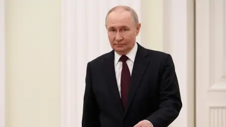 Russian President Vladimir Putin arrives for a meeting with Central African Republic President at the Kremlin in Moscow, Russia, Thursday, March 5, 2026. (Photo by Alexander Zemlianichenko / POOL / AFP)