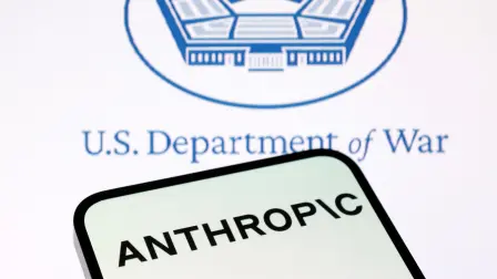 U.S. Department of War and Anthropic logos are seen in this illustration taken March 1, 2026. REUTERS/Dado Ruvic/Illustration