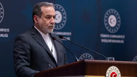 In this handout photograph taken and released on January 30, 2026 by the Turkish Foreign Ministry press service Iran's Foreign Minister Abbas Araqchi speaks during a joint press conference with his Turkish counterpart following their meeting in Istanbul. Iran's foreign minister was in Turkey today as Ankara led a diplomatic push to mediate between Tehran and Washington, after US President cooled threats of an imminent strike on the Islamic republic. (Photo by Handout / TURKISH FOREIGN MINISTRY / AFP) / RESTRICTED TO EDITORIAL USE - MANDATORY CREDIT "AFP PHOTO / TURKISH FOREIGN MINISTRY" - NO MARKETING - NO ADVERTISING CAMPAIGNS - DISTRIBUTED AS A SERVICE TO CLIENTS