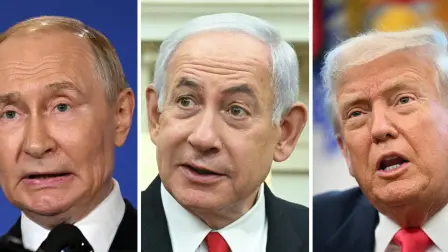 (De izquierda a derecha) Vladimir Putin, Benjamin Netanyahu y Donald Trump.