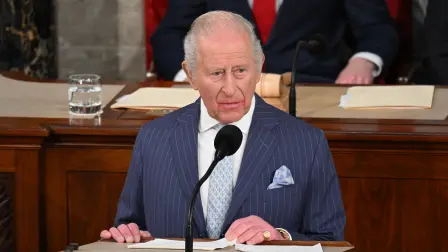 Britain's King Charles III speaks to a Joint Meeting of Congress in the House Chamber at the US Capitol in Washington, DC, on April 28, 2026. (Photo by SAUL LOEB / AFP)