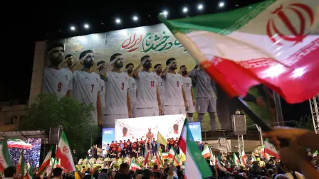 Miembros de la selección nacional de fútbol de Irán asistieron a una ceremonia previa a su partida hacia la Copa Mundial de la FIFA 2026, en Teherán, el 13 de mayo de 2026.