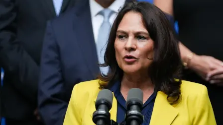 Ilya Espino de Marotta speaks during a press conference presenting her as the new administrator of the Panama Canal in Panama City, Panama, May 21, 2026. REUTERS/Enea Lebrun