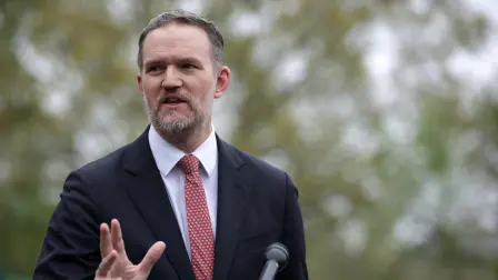 WASHINGTON, DC - APRIL 02: U.S. Trade Representative Jamieson Greer speaks to members of the press outside the West Wing of the White House on April 02, 2026 in Washington, DC. Greer spoke about oil prices and pharmaceutical tariffs mentioned in a recent executive order signed by President Donald Trump.   Alex Wong/Getty Images/AFP (Photo by ALEX WONG / GETTY IMAGES NORTH AMERICA / Getty Images via AFP)