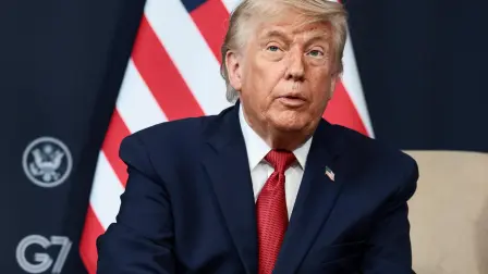 El presidente de Estados Unidos, Donald Trump, en su participación en la cumbre del G7.
