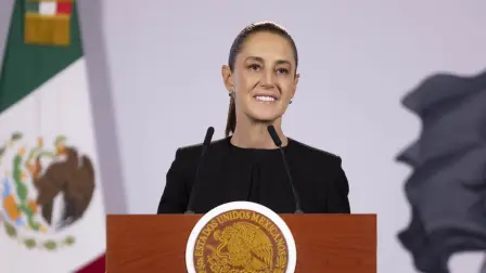 La presidenta Claudia Sheinbaum en su conferencia matutina desde Palacio Nacional.