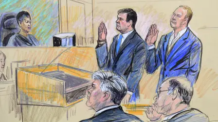 Paul Manafort, Rick Gates - A court artist drawing shows President Donald Trump