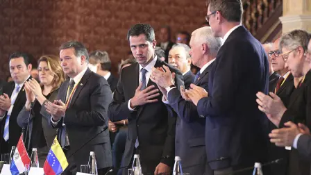Juan Guaido - Flanked by Vice President Mike Pence, right center, Venezuela