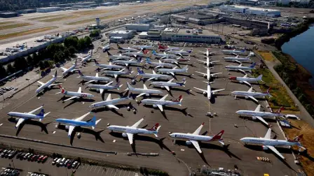 El parque de Boeing en Seattle con aviones 737 MAX en tierra. Foto: Reuters 