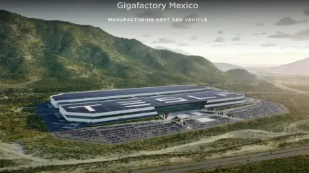 Maqueta de la nueva gigafactory de Tesla que se construirá en Nuevo León Foto EE: Especial / captura de video