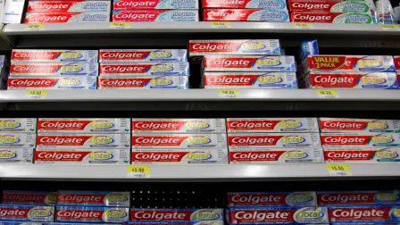 FILE PHOTO: Boxes of Colgate toothpaste are displayed on store shelves in Westminster