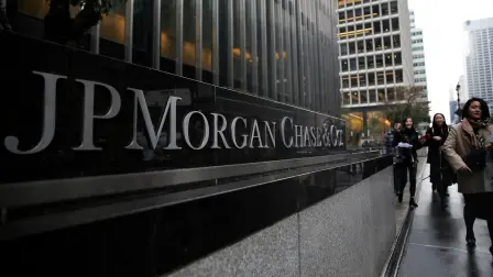 FILE PHOTO: A sign of JP Morgan Chase Bank is seen in front of their headquarters tower in Manhattan, New York, U.S., November 13, 2017. REUTERS/Amr Alfiky/File Photo-NARCH/NARCH30