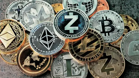 Crypto,Currency,Background,With,Various,Of,Shiny,Silver,And,Golden