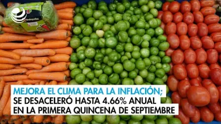 La inflación a los consumidores continuó cediendo en la primera quincena de septiembre, desacelerándose hasta el 4.66% anual, de acuerdo con la información divulgada por el Inegi. 
  
Para más información del tema, visita: https://www.eleconomista.com.mx/economia/mejora-clima-inflacion-desacelero-4-66-anual-primera-quincena-septiembre-20240924-727129.html

Twitter: https://twitter.com/eleconomista   
Sitio web: https://www.eleconomista.com.mx/   
Facebook: https://www.facebook.com/ElEconomista.mx   
  
#ElEconomista #Inflación #EETV