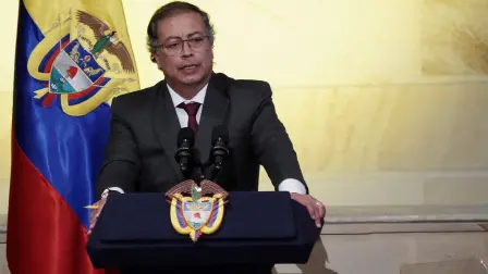 FILE PHOTO: Colombian President Gustavo Petro speaks as Colombia's congress opens its new session, in Bogota, Colombia July 20, 2024. REUTERS/Nathalia Angarita/File Photo