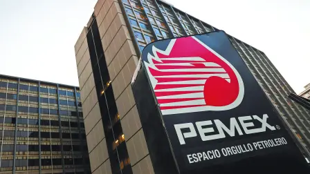 FILE PHOTO: The logo of Mexican state oil company Pemex is pictured at its headquarters in Mexico City, Mexico, February 21, 2022. REUTERS/Edgard Garrido/File Photo