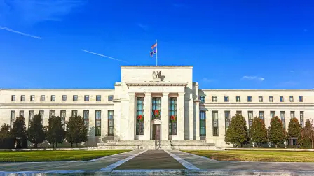 Washington DC, USA, 11-29-2020:  Panoramic view of the Marriner S. Eccles Federal Reserve Board Building (Eccles Building) that houses main offices of the Board of Governors of US Federal Reserve.
