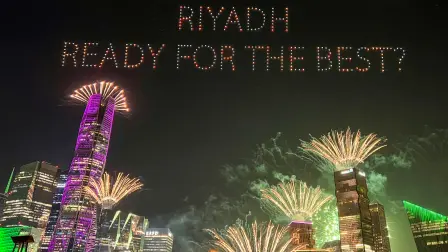 El cielo de Riad durante la celebración que confirmó a Arabia Saudita como anfitrión del Mundial 2034.