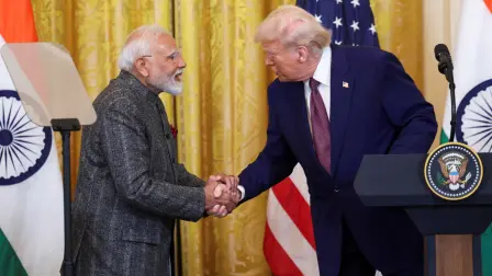 El presidente de Estados Unidos, Trump, celebra una conferencia de prensa conjunta con el primer ministro indio, Modi, en la Casa Blanca en Washington