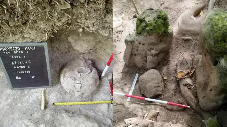 Vasija descubierta en el sitio arqueológico de Uaxactún, en la Reserva de la Biosfera Maya, en Guatemala.