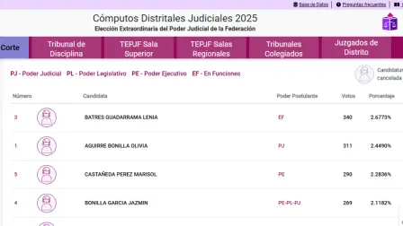 Captura de pantalla de los primeros resultados de la Elección Judicial.