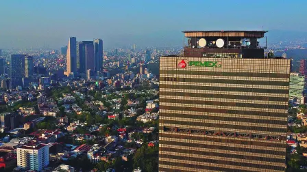 A drone view shows the Petroleos Mexicanos (Pemex) headquarters in Mexico City, Mexico May 8, 2025. REUTERS/Raquel Cunha