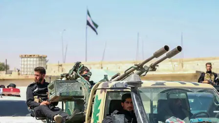 This handout picture released by the official Syrian Arab News Agency (SANA) on June 23, 2025 shows a security operation in Damascus. Syrian authorities on June 23 announced arrests over a suicide blast on a church blamed on the Islamic State group as Syria's President vowed those involved in the 