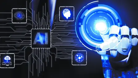 3D Rendering Futuristic robot technology development, artificial intelligence AI, and machine learning concept. Global robotic bionic science research for future human life. 3D illustration