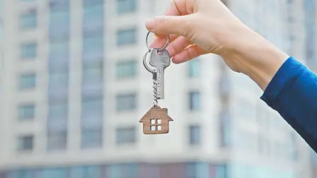 Concept of  home ownership. Real estate and property. Agent of rent