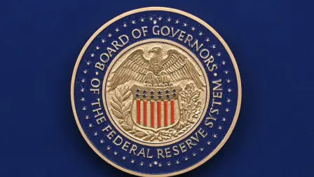 The seal of the US Federal Reserve Board of Governors is seen ahead of Chair Jerome Powell's news conference at the Federal Reserve headquarters, following the Federal Open Market Committee (FOMC) meeting in Washington, DC, on September 17, 2025. The US Federal Reserve on Wednesday lowered interest rates for the first time this year, flagging slower job gains and risks to employment as policymakers face heightened pressure under President Donald Trump. The Fed cut the benchmark lending rate by 25 basis points, to a range between 4.0 percent and 4.25 percent, while penciling in two more cuts this year. Only new Fed Governor Stephen Miran voted against this decision, preferring a larger rate reduction. (Photo by Jim WATSON / AFP)