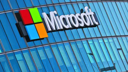 FILE PHOTO: A view shows a Microsoft logo at Microsoft offices in Issy-les-Moulineaux near Paris, France, March 21, 2025. REUTERS/Gonzalo Fuentes/File Photo