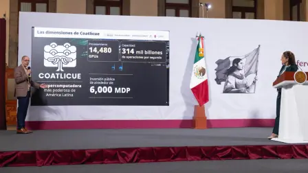 José Peña Merino, director de la ATDT, presentó en la conferencia matutina de este miércoles en Palacio Nacional nueva supercomputadora del gobierno mexicano llevará el nombre Coatlicue.