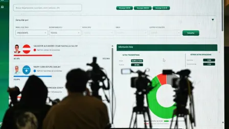 Members of the media observe the official recount of the presidential elections of Honduras at the Computing and Results Projection Center of the National Electoral Center in Tegucigalpa on December 2, 2025. Honduras' electoral authority, under pressure from US President Donald Trump, said on December 2 that the results of the presidential elections in Honduras will be 