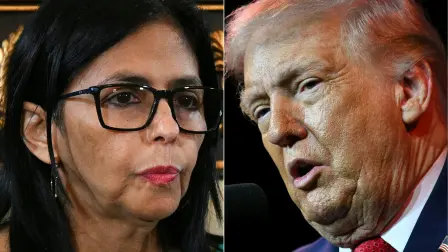 (COMBO) This combination of pictures created on January 08, 2026 shows, L/R, Venezuela's Vice-President Delcy Rodriguez in Caracas on January 5, 2026 and US President Donald Trump in Washington, DC, on January 6, 2026. The relationship between Venezuela and the United States has been tarnished following the attack and capture of President Nicolás Maduro, the country's new leader, Delcy Rodríguez, said on January 7, 2026. However, she agreed to negotiate oil sales with Washington. (Photo by Federico PARRA and Mandel NGAN / AFP)