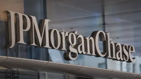 (FILES) Exterior view of the logo adorning the new JPMorgan Chase global headquarters building at 270 Park Avenue in New York City on November 13, 2025. US President Donald Trump sued JPMorgan Chase and CEO Jamie Dimon on January 22, alleging he was wrongly "debanked" for political reasons, according to a court announcement.Trump is seeking at least $5 billion in damages in a civil suit filed in a Florida state court, according to US media, including a Fox Business article posted by Trump on social media. (Photo by ANGELA WEISS / AFP)