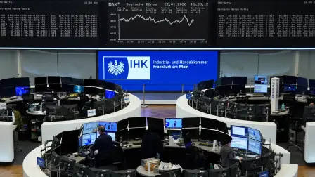 El gráfico del índice de precios de acciones alemán DAX se muestra en la Bolsa de Valores de Frankfurt, Alemania, el 22 de enero de 2026.