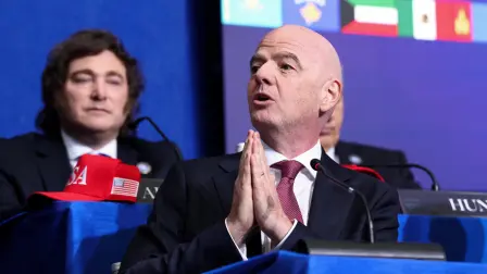 El presidente de la FIFA, Gianni Infantino, durante la reunión inaugural de la Junta de Paz en el Instituto de Paz de Estados Unidos en Washington, D.C.