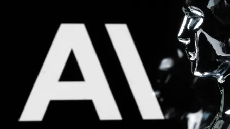 This photograph shows a figurine in front of the logo of the US artificial intelligence safety and research company Anthropic during a photo session in Paris on February 13, 2026. (Photo by Joel Saget / AFP)