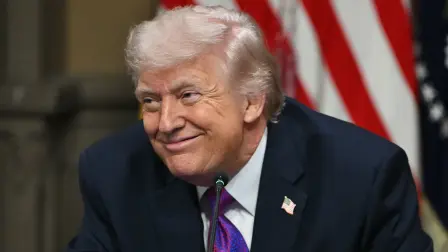 US President Donald Trump smiles during a roundtable on Ratepayer Protection Pledge in the Indian Treaty Room at the Eisenhower Executive Office Building on the White House campus in Washington, DC, on March 4, 2026. (Photo by ANDREW CABALLERO-REYNOLDS / AFP)