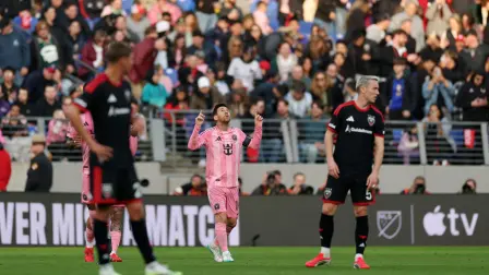 Lionel Messi celebra el segundo gol del Inter Miami CF contra el DC United.