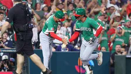 Mar 9, 2026; Houston, TX, United States; Mexico outfielder Jarren Duran (16) celebrates a home run in the eighth inning against the United States at Daikin Park. Mandatory Credit: Troy Taormina-Imagn Images