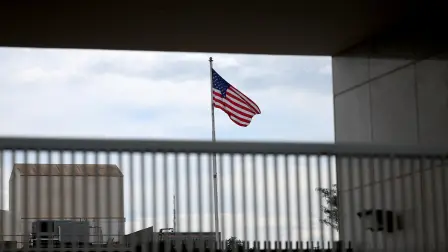 A U.S. flag at the U.S. embassy in Brasilia, Brazil, March 18, 2026. REUTERS/Adriano Machado