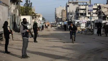 Miembros de las Brigadas Ezzedine Al-Qassam de Hamás palestino y de las Brigadas Quds de la Yihad Islámica.